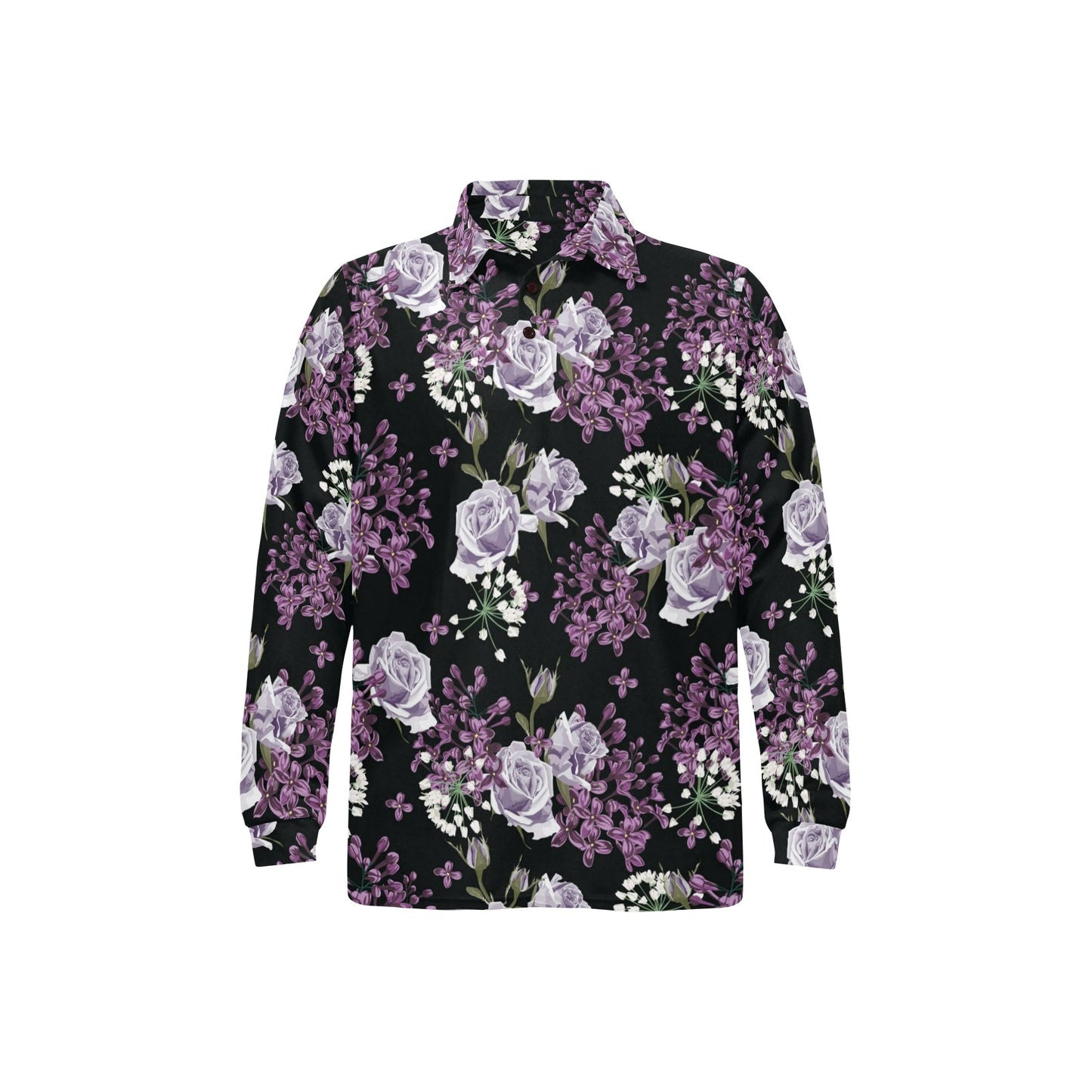 Lilac Pattern Print Design LI04 Long Sleeve Polo Shirt For Men's