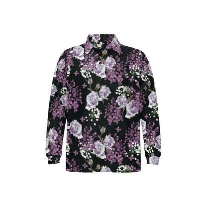 Lilac Pattern Print Design LI04 Long Sleeve Polo Shirt For Men's