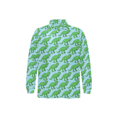 T Rex Pattern Print Design A01 Long Sleeve Polo Shirt For Men's