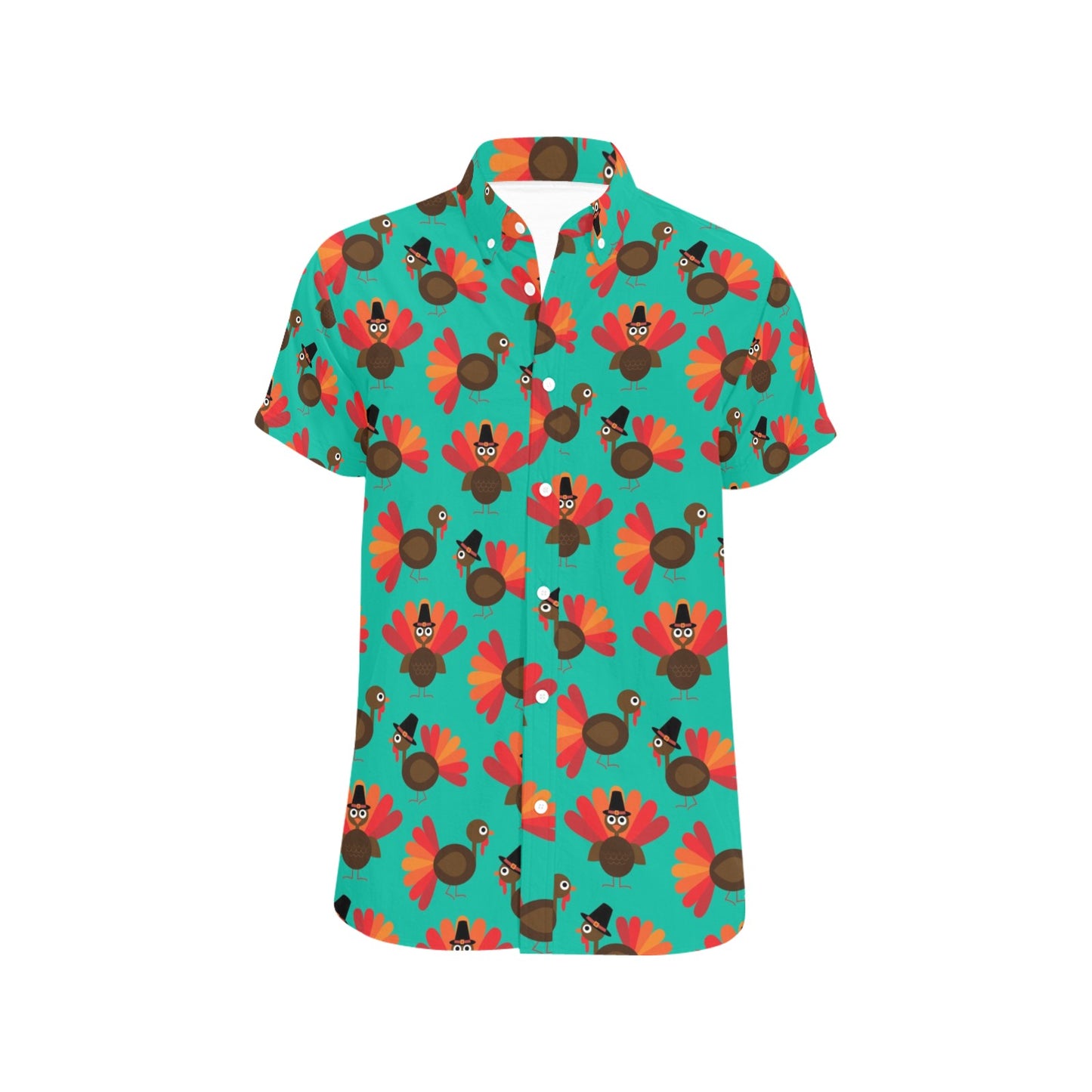 Turkey Print Design LKS402 Men Short Sleeve Button Up Shirt