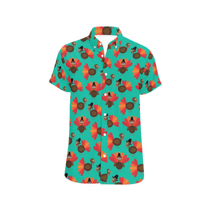 Turkey Print Design LKS402 Men Short Sleeve Button Up Shirt