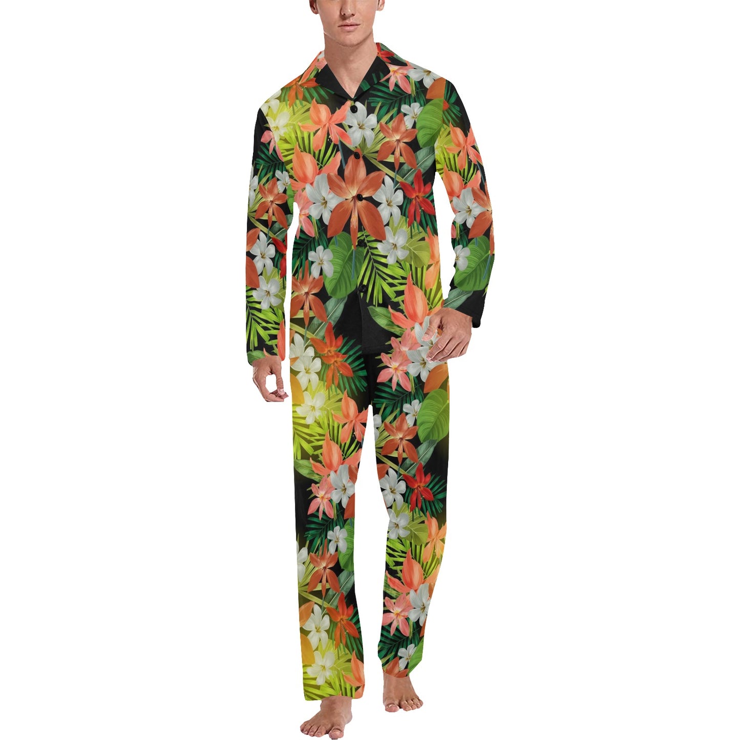 Amaryllis Pattern Print Design AL07 Men's Long Pajama Set