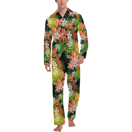 Amaryllis Pattern Print Design AL07 Men's Long Pajama Set