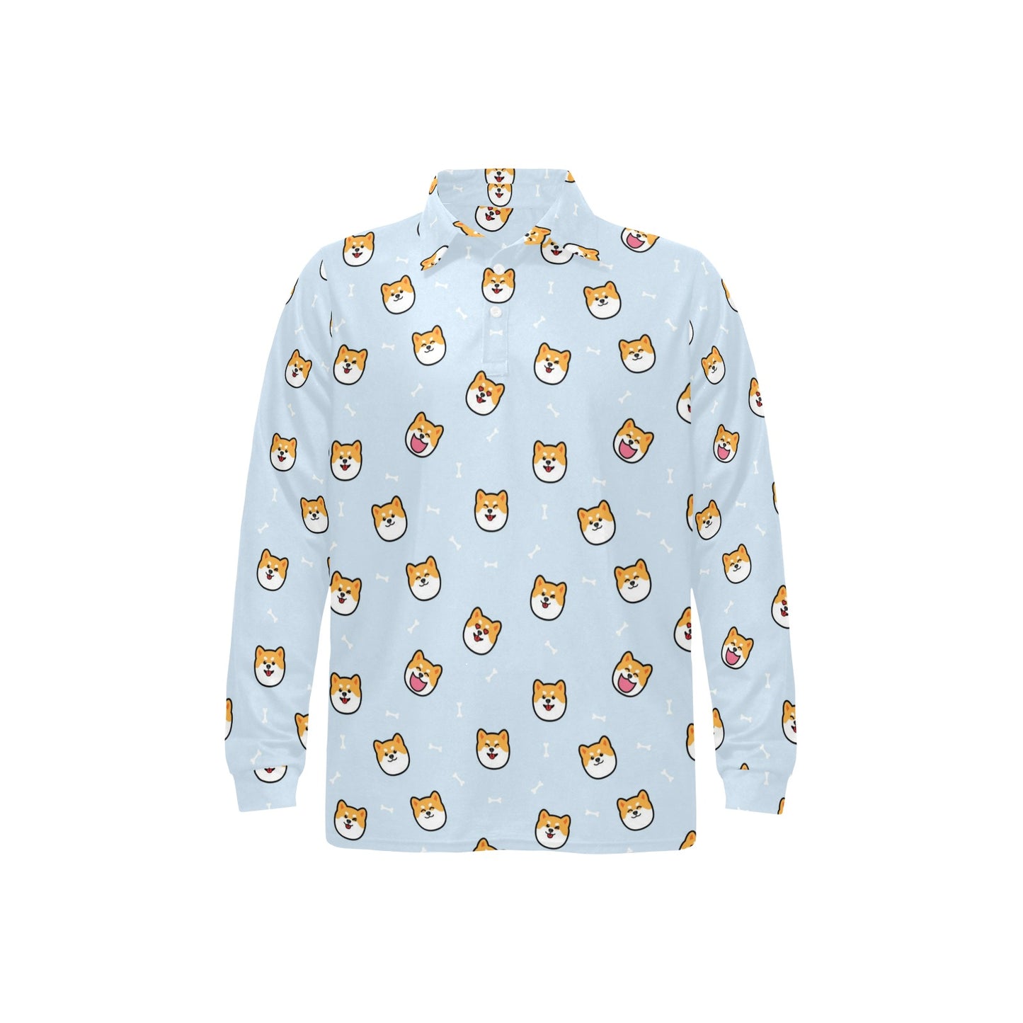 Shiba Inu Print Design LKS3012 Long Sleeve Polo Shirt For Men's