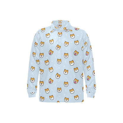 Shiba Inu Print Design LKS3012 Long Sleeve Polo Shirt For Men's