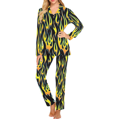 Flame Fire Yellow Pattern Women's Long Pajama Set