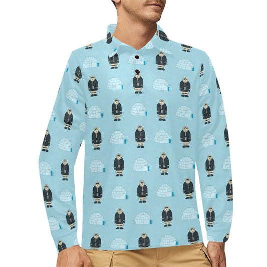 Eskimo Pattern Print Design 03 Long Sleeve Polo Shirt For Men's