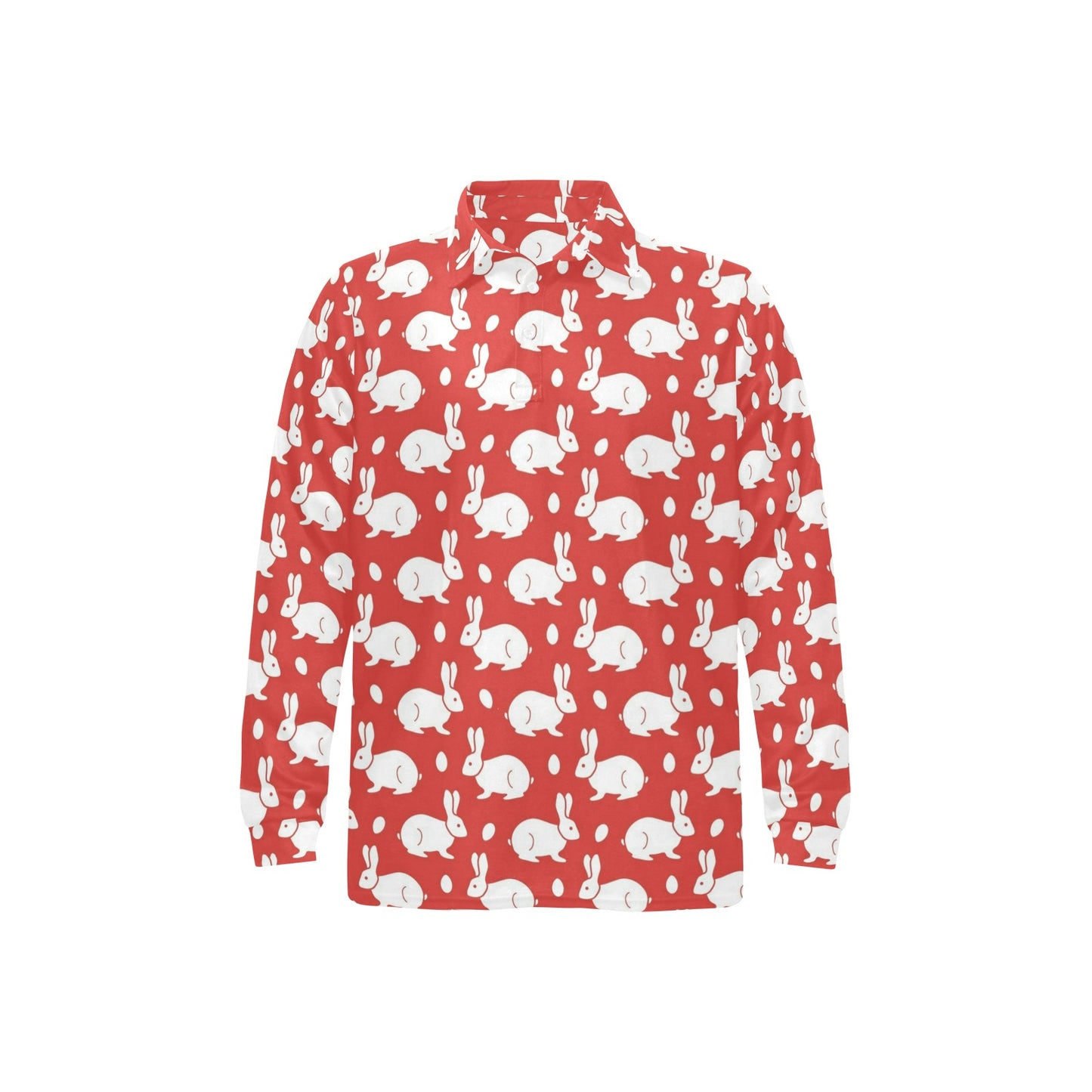 Rabbit Pattern Print Design RB017 Long Sleeve Polo Shirt For Men's