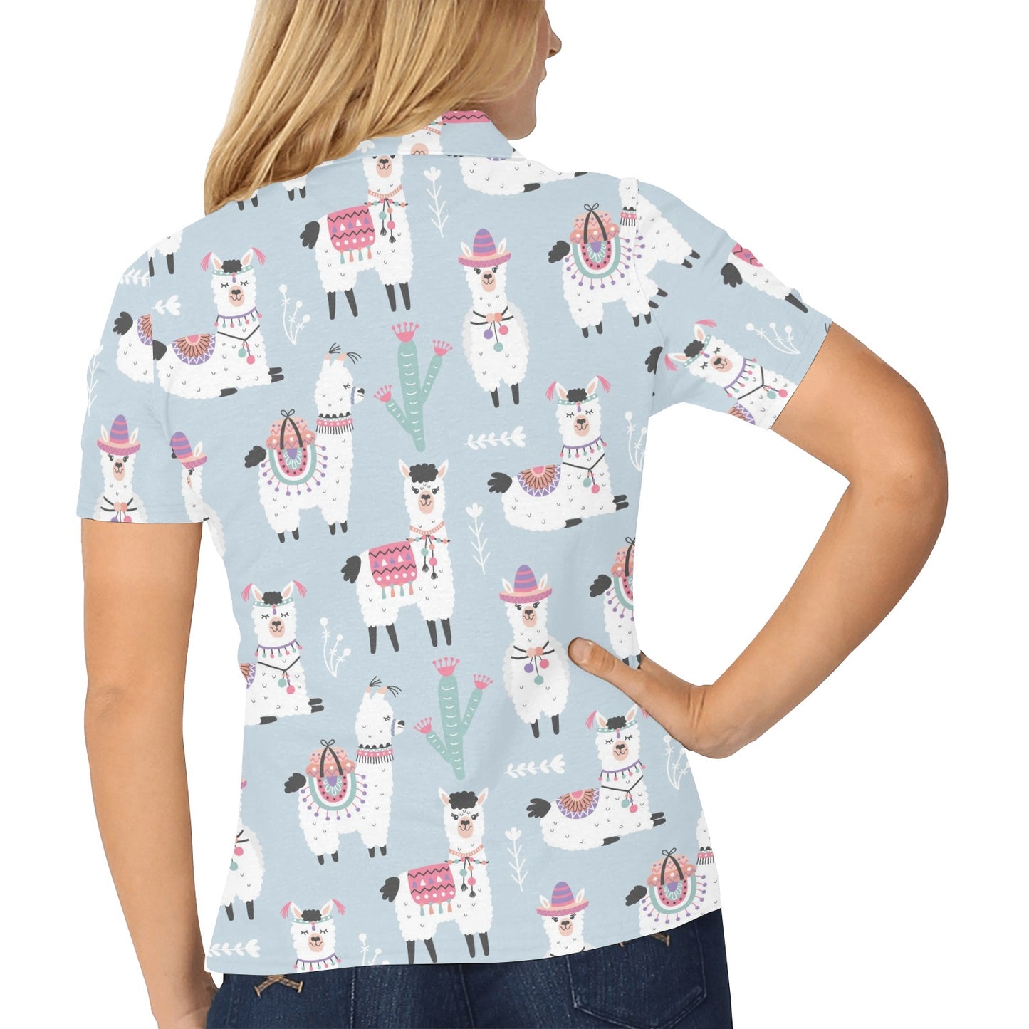 Llama Pattern Print Design 04 Women's Polo Shirt
