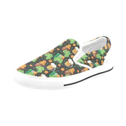 St Patricks Day Print Design LKS303 White Slip Ons Canvas Women's Shoes