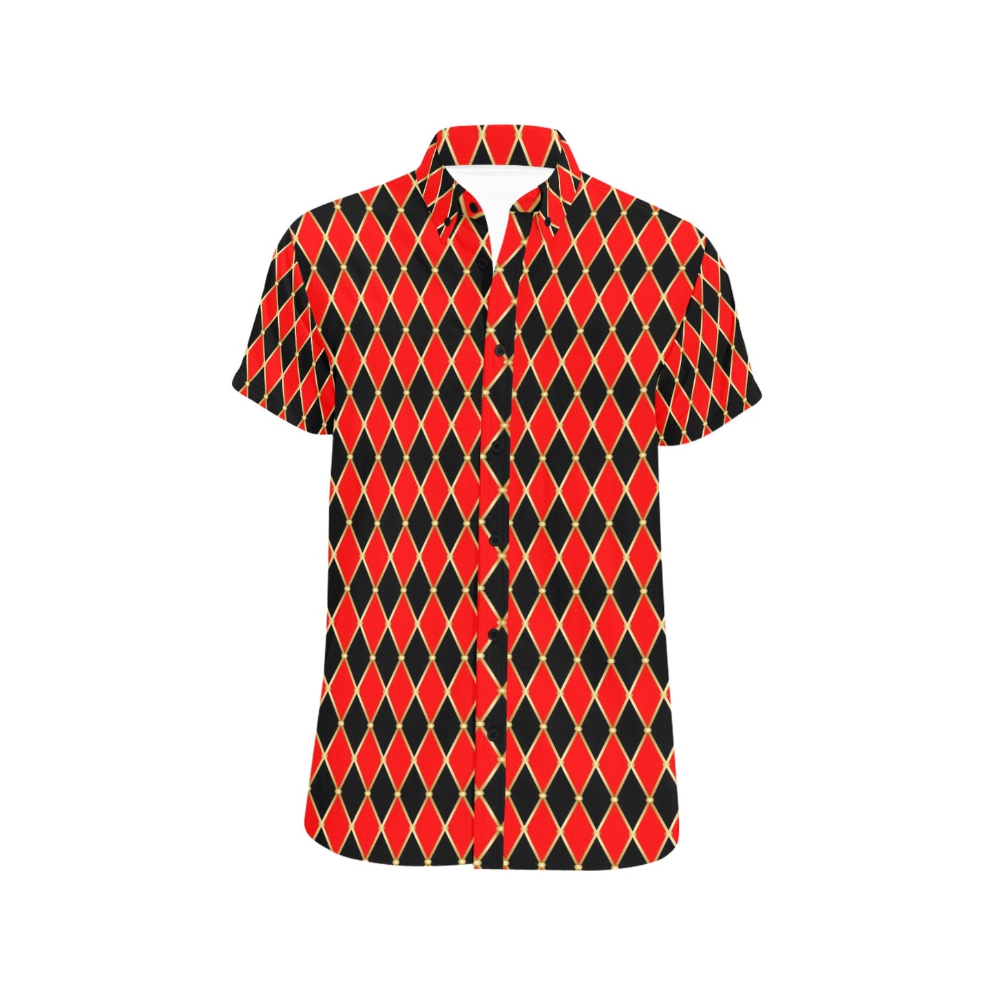 Harlequin Print Design LKS401 Men Short Sleeve Button Up Shirt