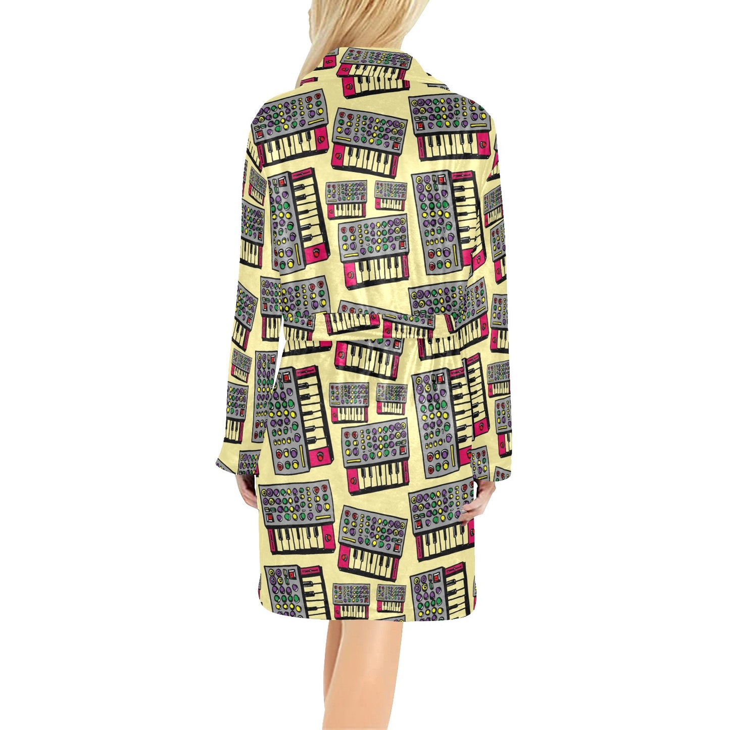 Synthesizer Pattern Print Design 01 Women's Fleece Robe