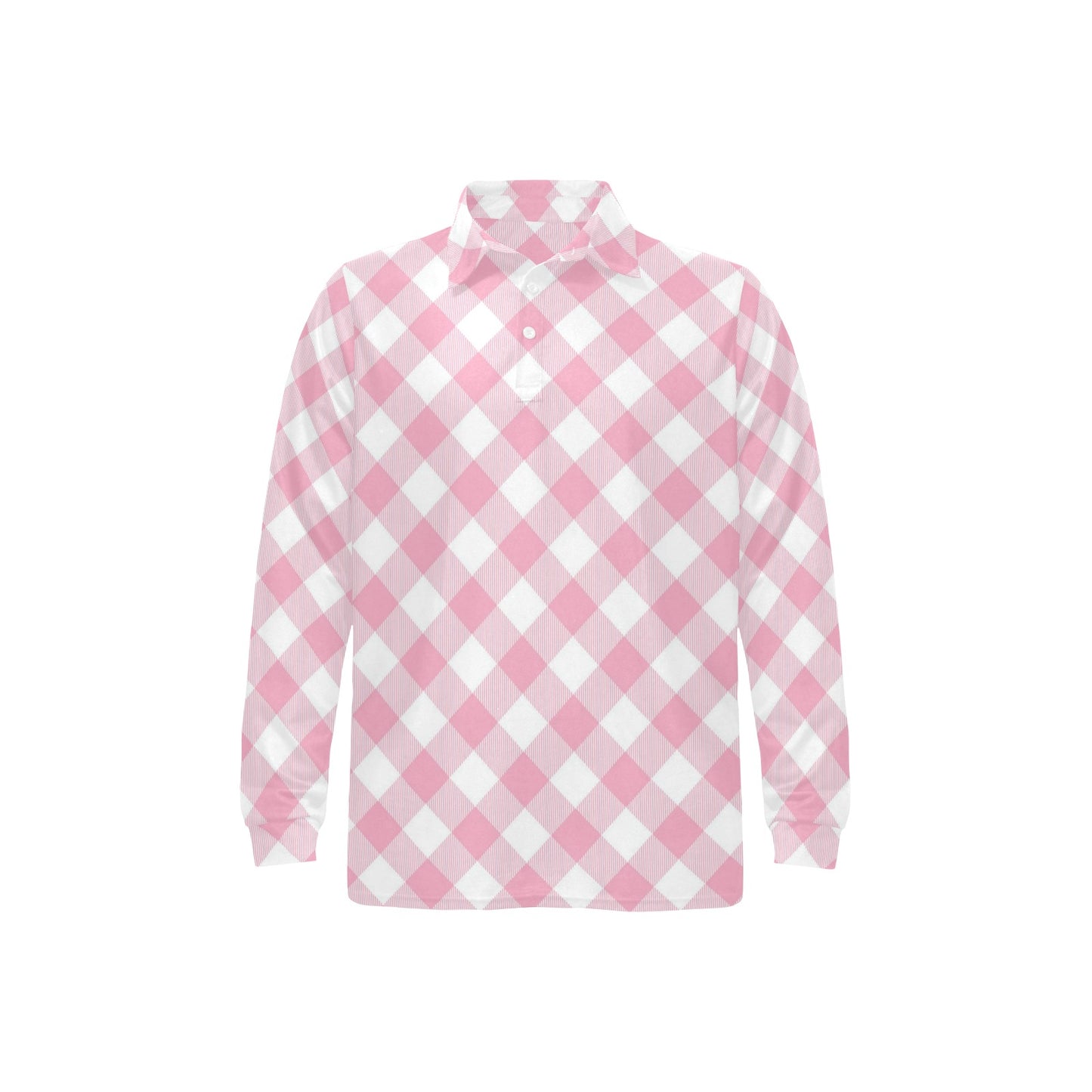 Gingham Pink Pattern Print Design 02 Long Sleeve Polo Shirt For Men's