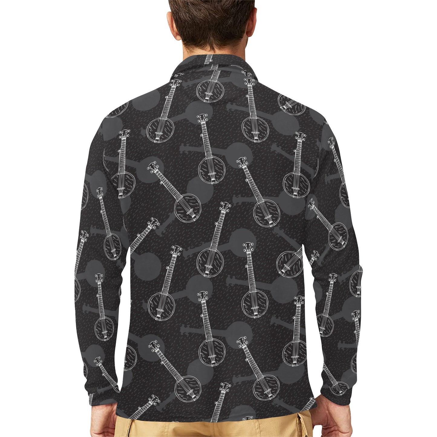 Banjo Pattern Print Design 03 Long Sleeve Polo Shirt For Men's