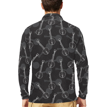 Banjo Pattern Print Design 03 Long Sleeve Polo Shirt For Men's