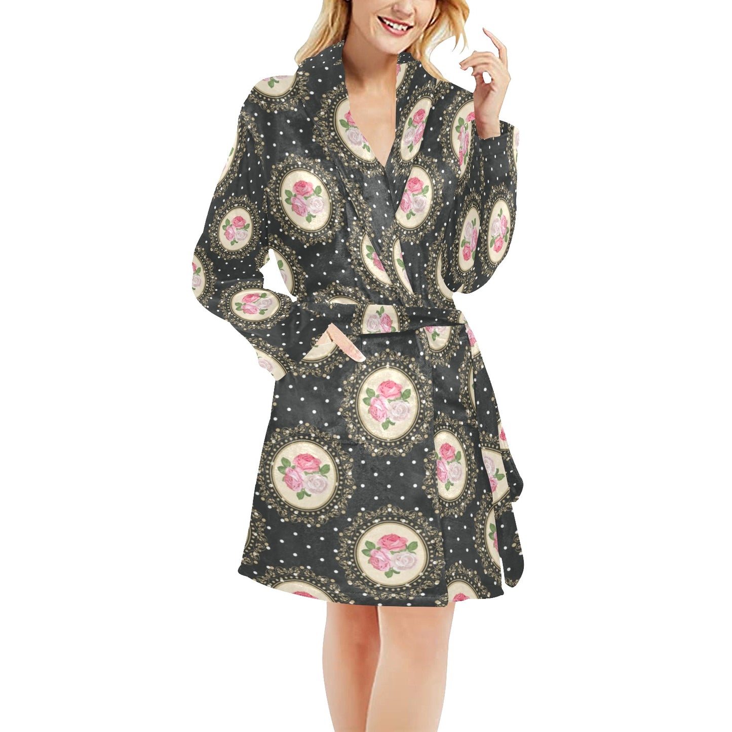 Rose Pattern Print Design RO015 Women's Fleece Robe