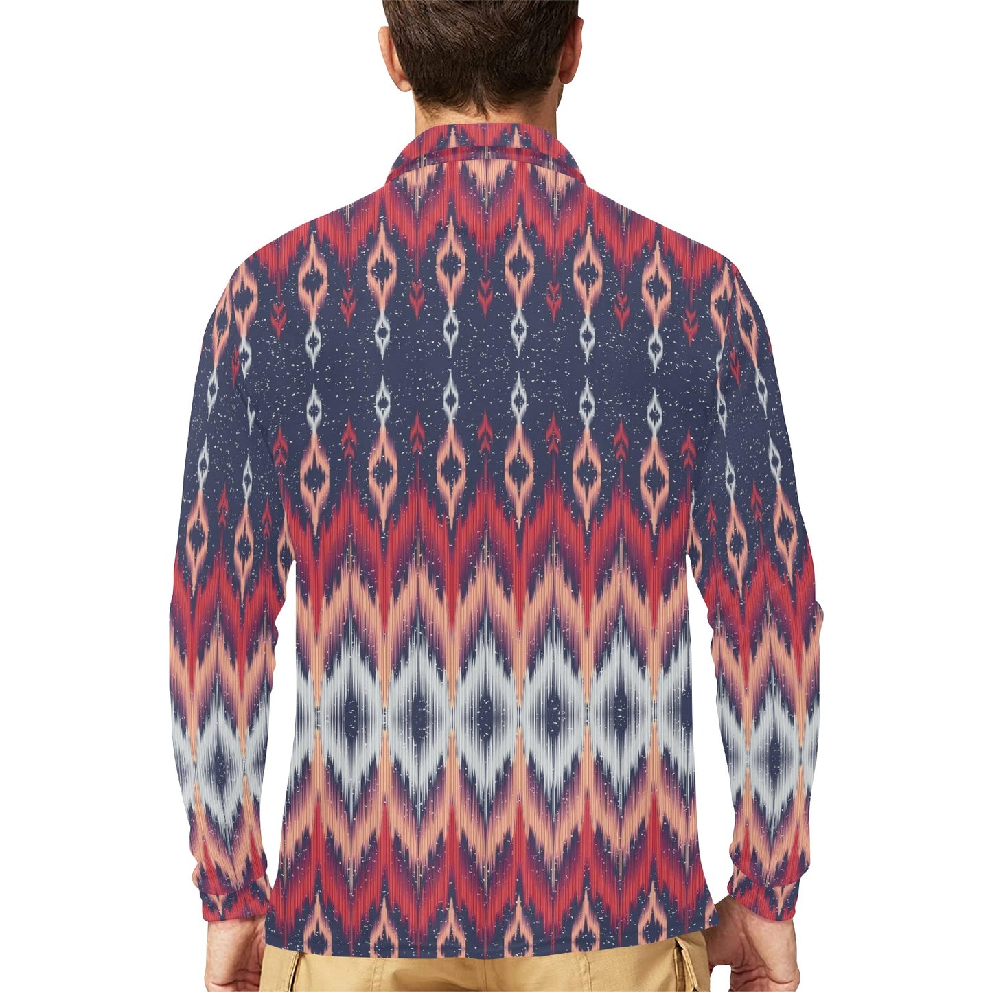 Ikat Print Design LKS401 Long Sleeve Polo Shirt For Men's
