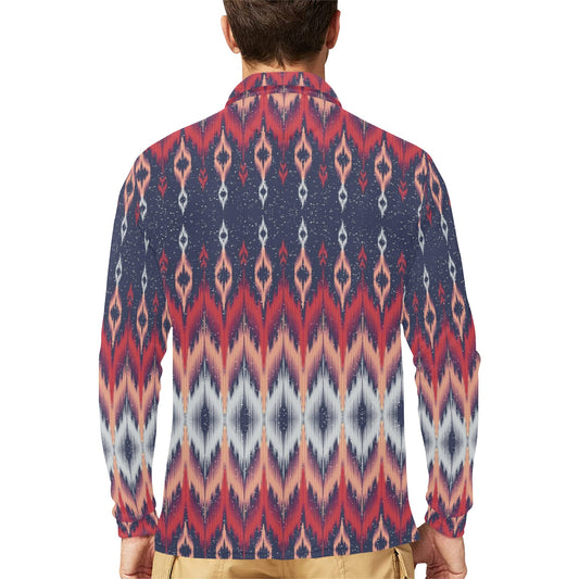 Ikat Print Design LKS401 Long Sleeve Polo Shirt For Men's