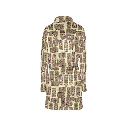 Tiki Brown Mask Print Women's Fleece Robe