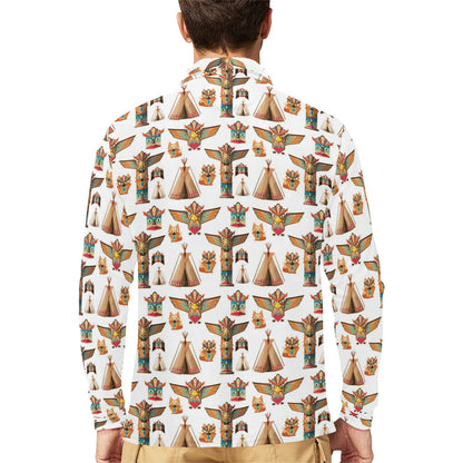Totem Native Print Design LKS303 Long Sleeve Polo Shirt For Men's