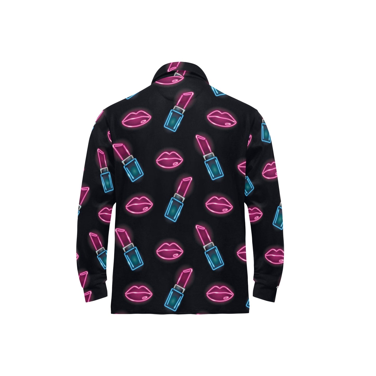 Lipstick Color Neon Pattern Print Design 03 Long Sleeve Polo Shirt For Men's