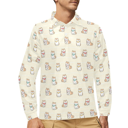 Shiba Inu Print Design LKS306 Long Sleeve Polo Shirt For Men's