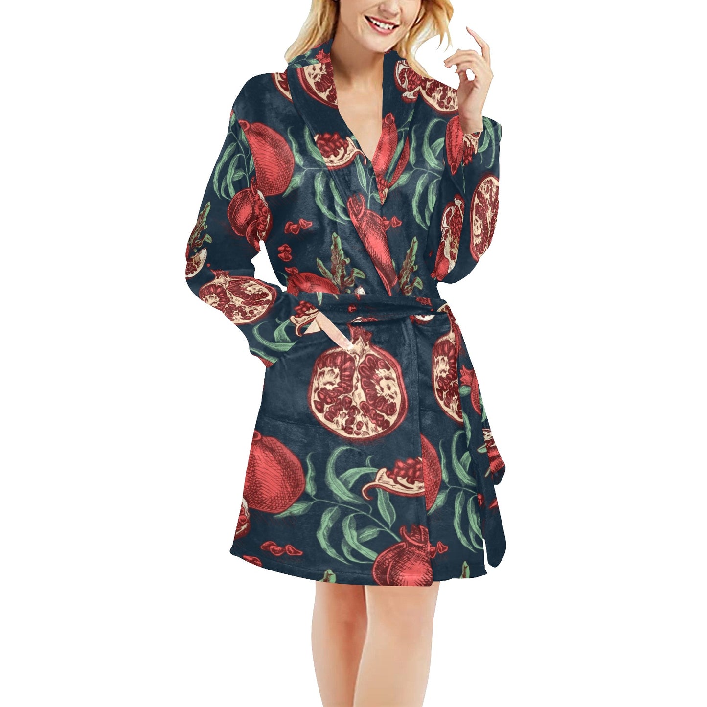 Pomegranate Pattern Print Design PG04 Women's Fleece Robe