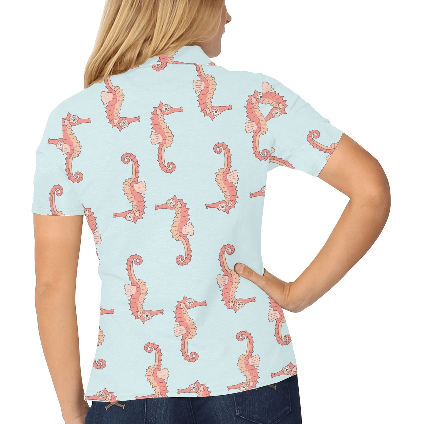 SeaHorse Pattern Print Design 01 Women's Polo Shirt
