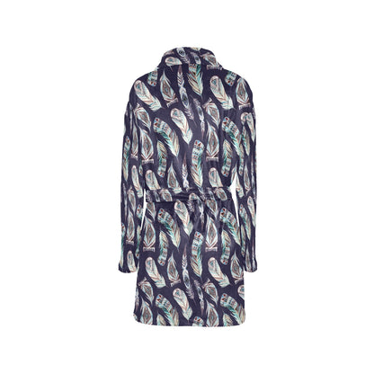 Feather Vintage Boho Design Print Women's Fleece Robe