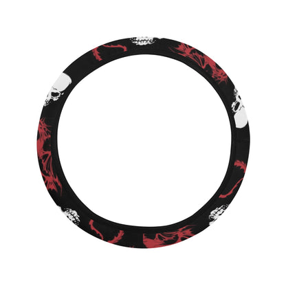 Skull With Red Dragon Print Design LKS304 Steering Wheel Cover with Elastic Edge