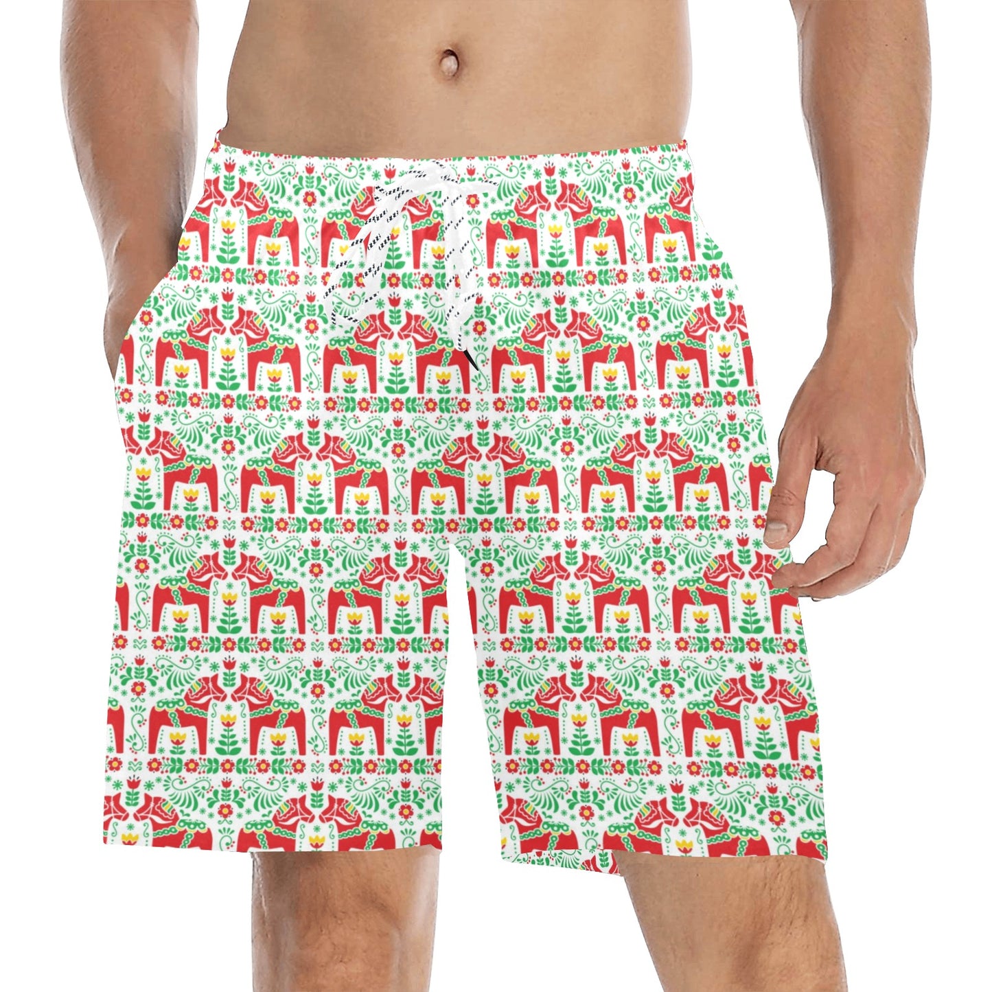 Swedish Dala Style Pattern Men's Swim Trunks Beach Shorts