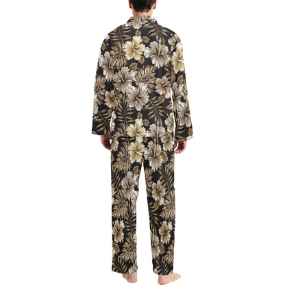 Brown Hibiscus Tropical Men's Long Pajama Set
