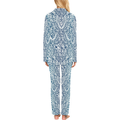 Angel Wings Boho Design Themed Print Women's Long Pajama Set