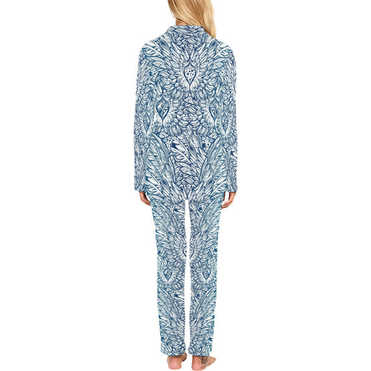 Angel Wings Boho Design Themed Print Women's Long Pajama Set