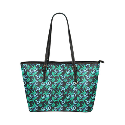 Peace Sign Themed Design Print Leather Tote Bag