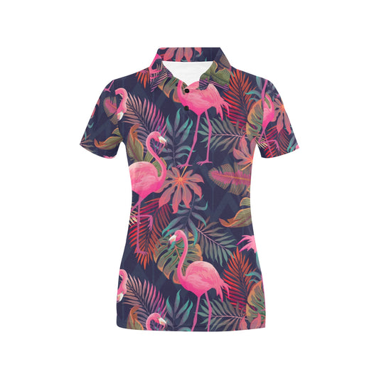 Flamingo Tropical Pattern Women's Polo Shirt