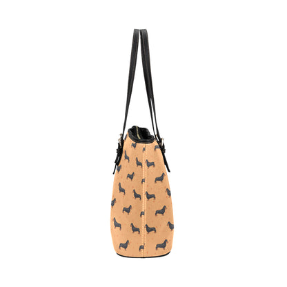 Dachshund Draw Print Pattern Leather Tote Bag