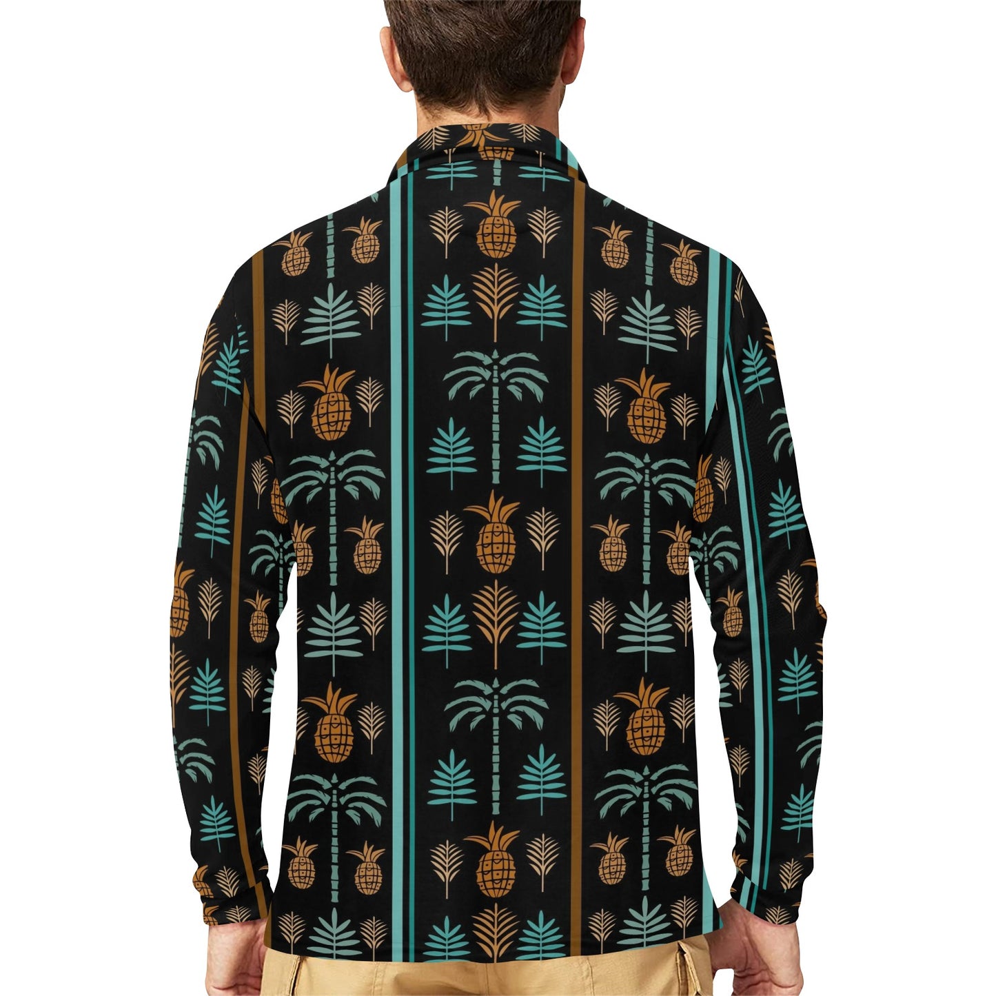Hawaiian Themed Pattern Print Design H023 Long Sleeve Polo Shirt For Men's