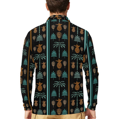 Hawaiian Themed Pattern Print Design H023 Long Sleeve Polo Shirt For Men's