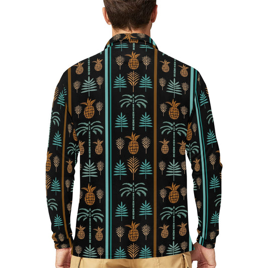 Hawaiian Themed Pattern Print Design H023 Long Sleeve Polo Shirt For Men's