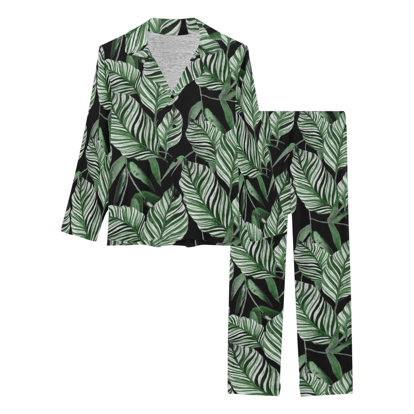 Palm Leaves Pattern Print Design PL09 Women's Long Pajama Set