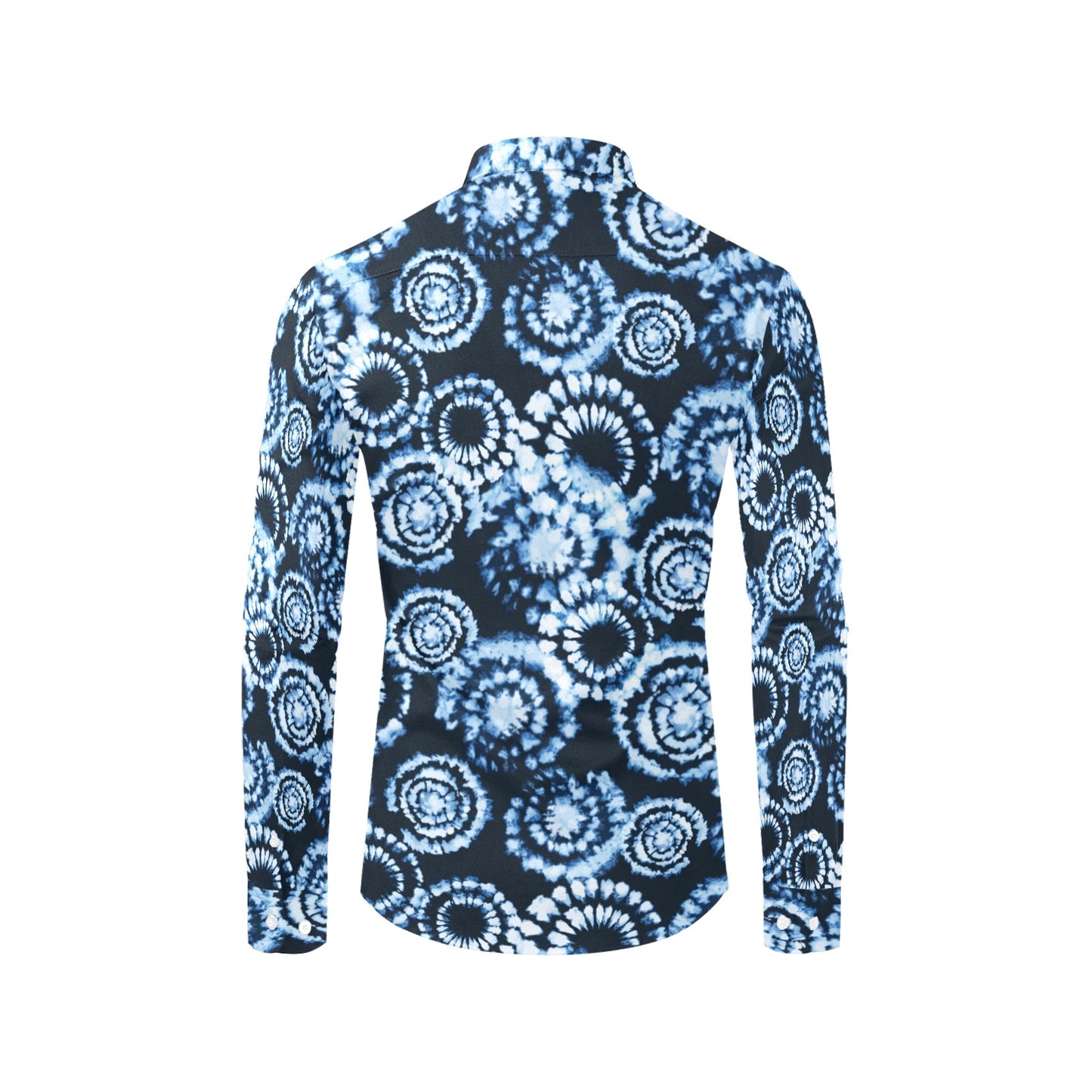 Tie Dye Dark Blue Print Design LKS306 Men's Long Sleeve Dress Shirt