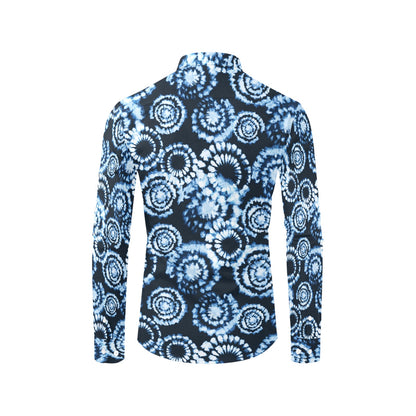 Tie Dye Dark Blue Print Design LKS306 Men's Long Sleeve Dress Shirt