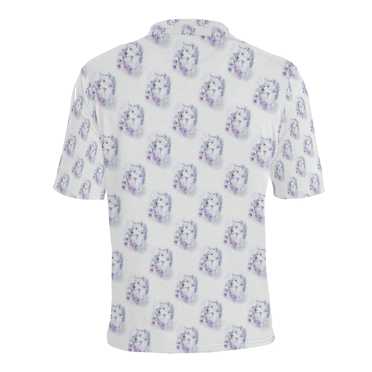 Wolf with Flower Print Design Men Polo Shirt