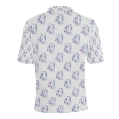 Wolf with Flower Print Design Men Polo Shirt