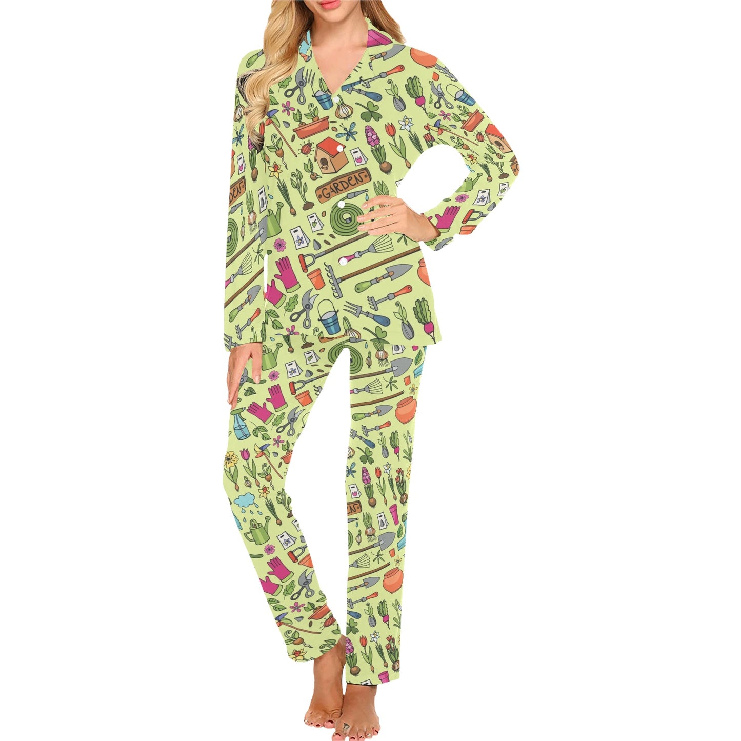 Gardening Pattern Print Design G02 Women's Long Pajama Set