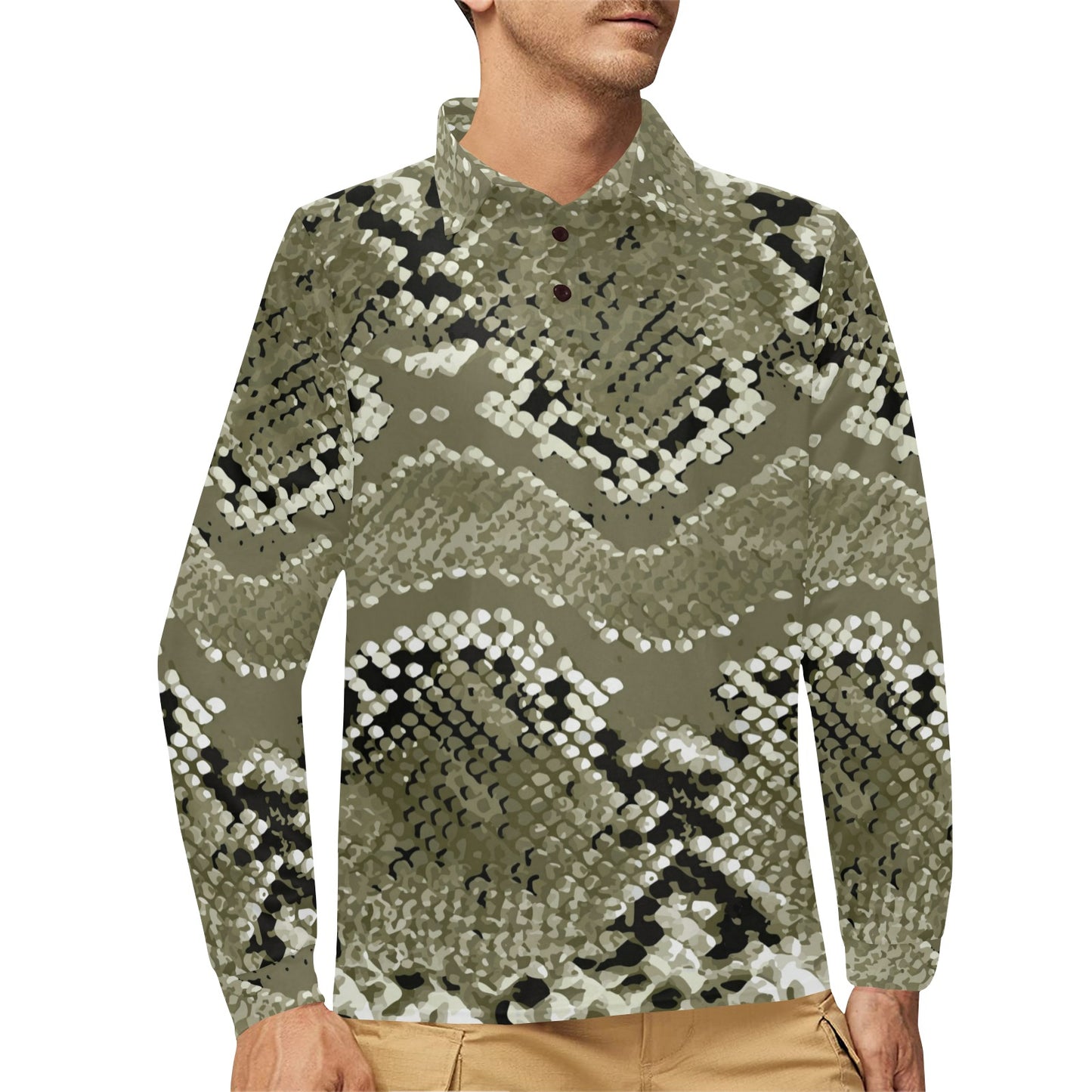 Python Pattern Print Design A04 Long Sleeve Polo Shirt For Men's