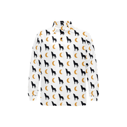 Wolf Moon Print Design LKS302 Long Sleeve Polo Shirt For Men's