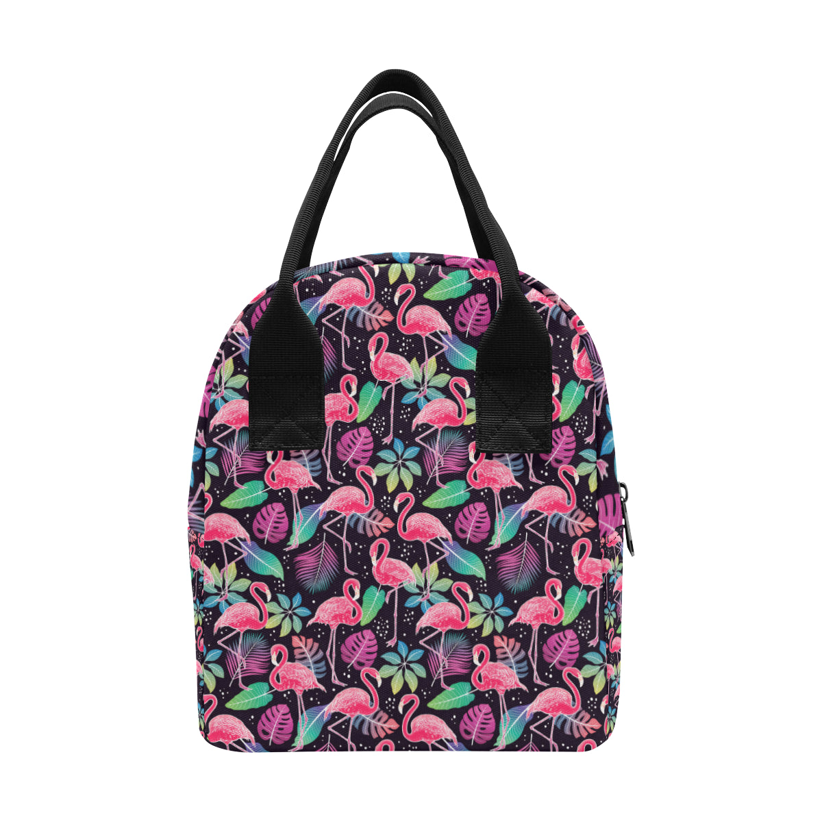 Flamingo Tropical leaves Neon Print Insulated Lunch Bag