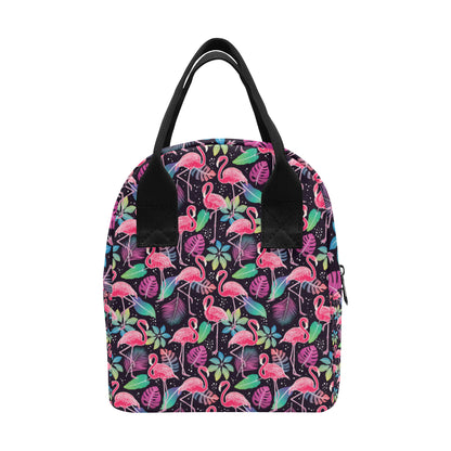 Flamingo Tropical leaves Neon Print Insulated Lunch Bag